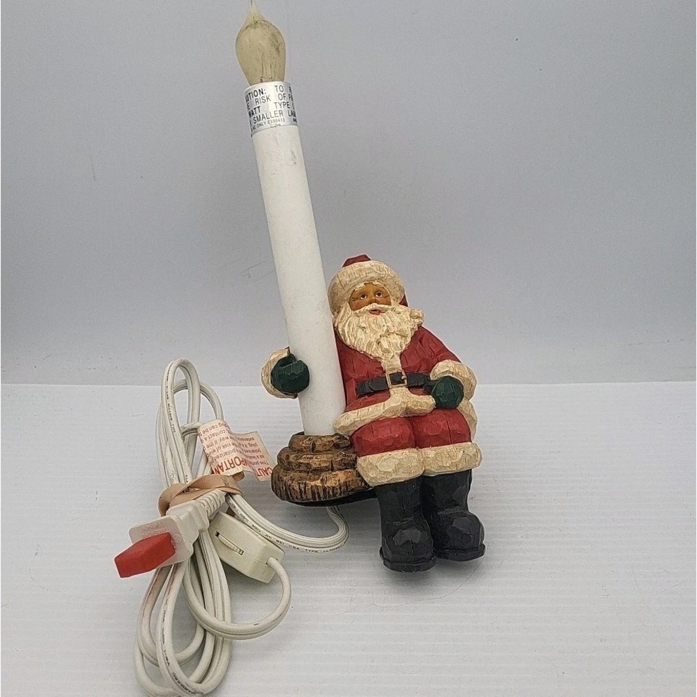 Santa‎ Claus Sitting Electric Candle Ledge Window Hand Carved Look 5ft Cord